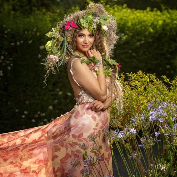 Sample Gown Only-ADRIENNE Pink Ivory Silk Chiffon Lace Wedding Gown - Picture 15 of 15